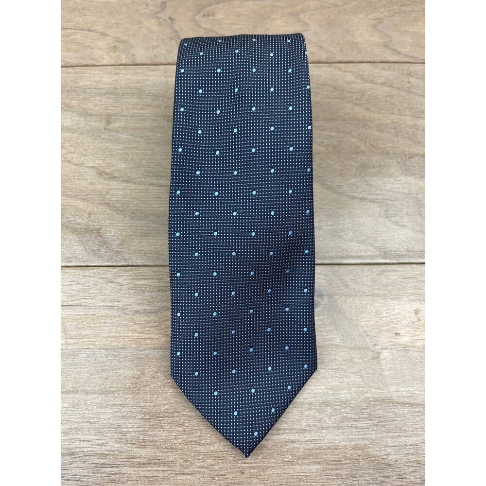 Haggar Men's Navy Blue Tie Light Blue Polka Dot Silk